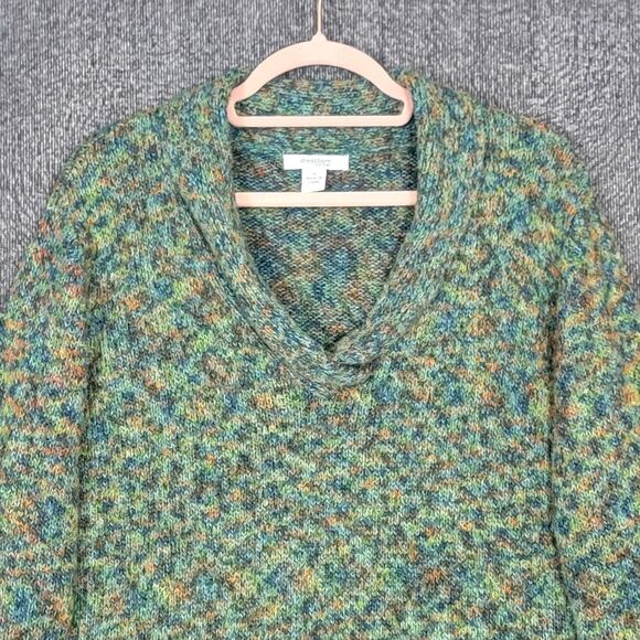 Dressbarn Sweater Womens 1X Green Multi-Color Long Sleeve Fuzzy Shawl Neck - Picture 2 of 11